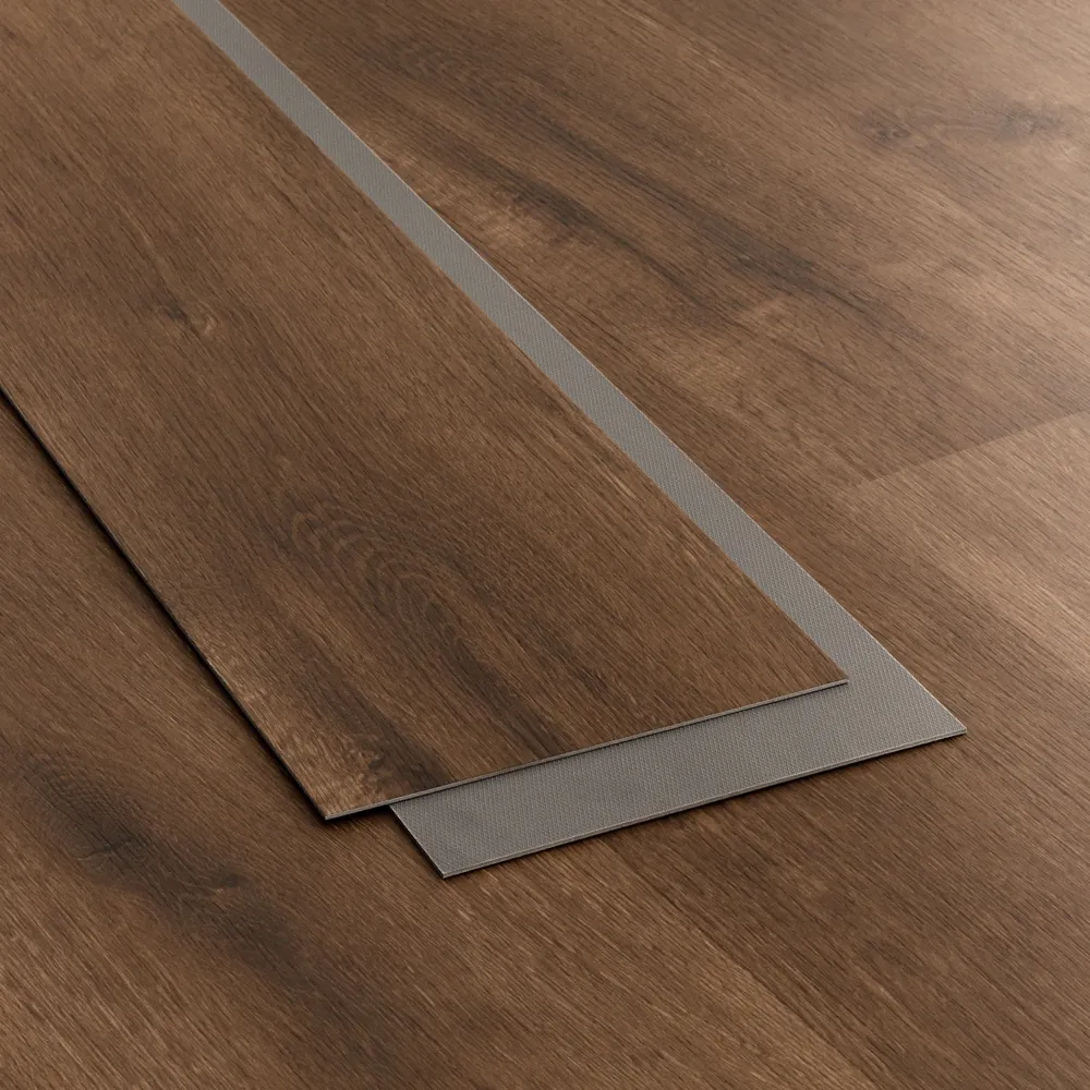 Chestnut vinyl flooring planks installed in a typical pattern
